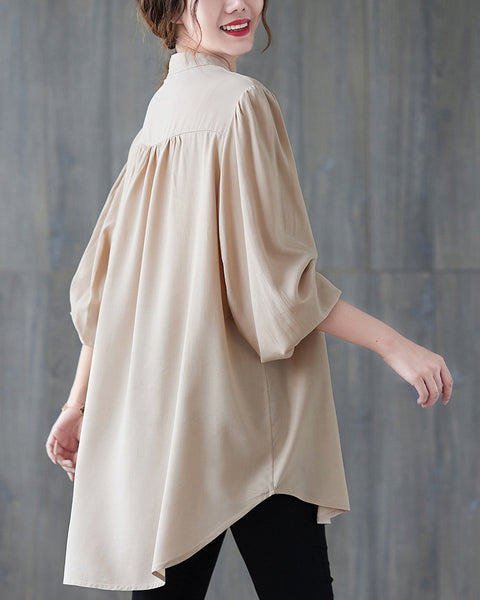 Women's Shirt Button Down Long Sleeve Pattern with Flowers High Low Hem Solid Loose Oversize GA2766