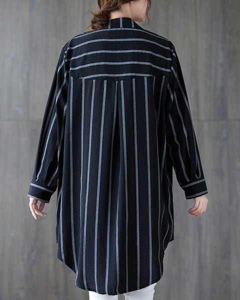 Women's Shirt Button Down Long Sleeve V Neck High Low Flowy Hem Stripe Top Loose Oversize GA2767