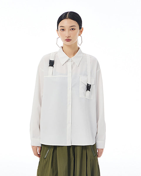 ellazhu Women's Long Sleeve Lapel Button Down Solid Color Pocket Loose Shirt GE37