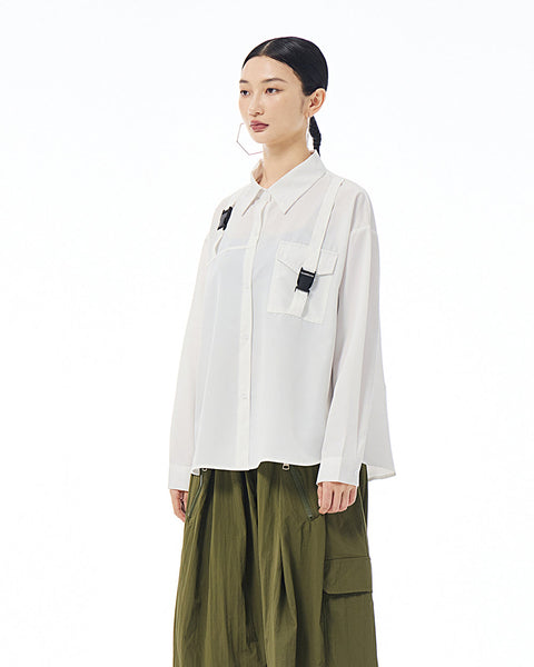 ellazhu Women's Long Sleeve Lapel Button Down Solid Color Pocket Loose Shirt GE37