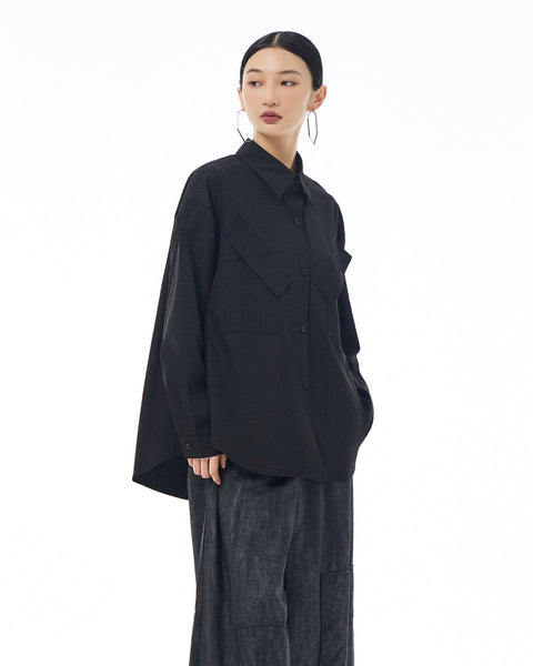 ellazhu Women's Long Sleeve Lapel Button Down Solid Color Loose Shirt GE39