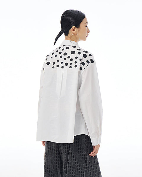 ellazhu Women's Long Sleeve Lapel Button Down Solid Color Polka Dot Loose Shirt GE40