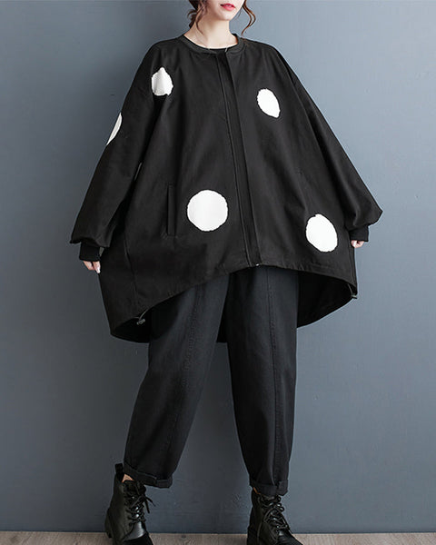 ellazhu Women's Polka Dot Casual High Low Oversized Coat Sweater Top GZ119
