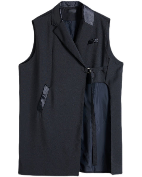 ellazhu Women's Funky Lapel Collar Cardigan Vest Solid Color Sleeveless Outerwear GZ121