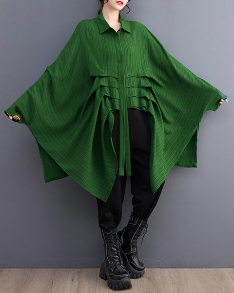 ellazhu Women's Long Batwing Sleeve Funky Inregular Hem High Low Button Down Shirt GZ127