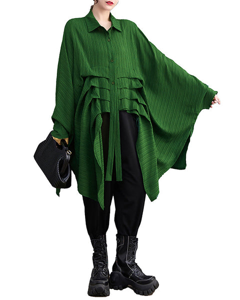 ellazhu Women's Long Batwing Sleeve Funky Inregular Hem High Low Button Down Shirt GZ127 Black