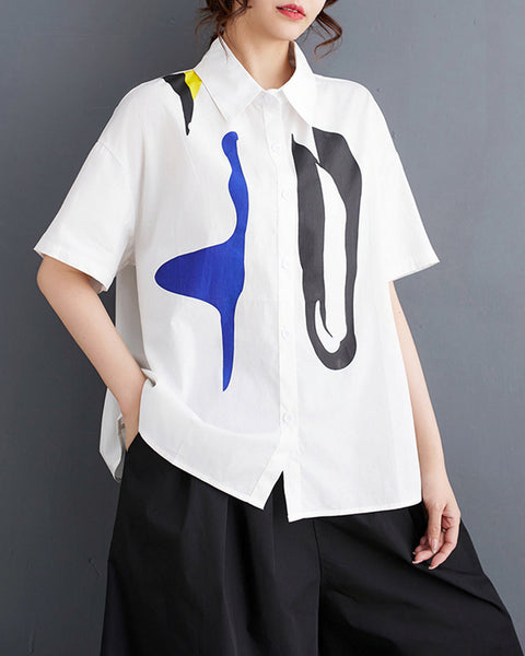 ellazhu Women's Short Sleeves Floral Print Button Down Shirt T-Shirt GZ190