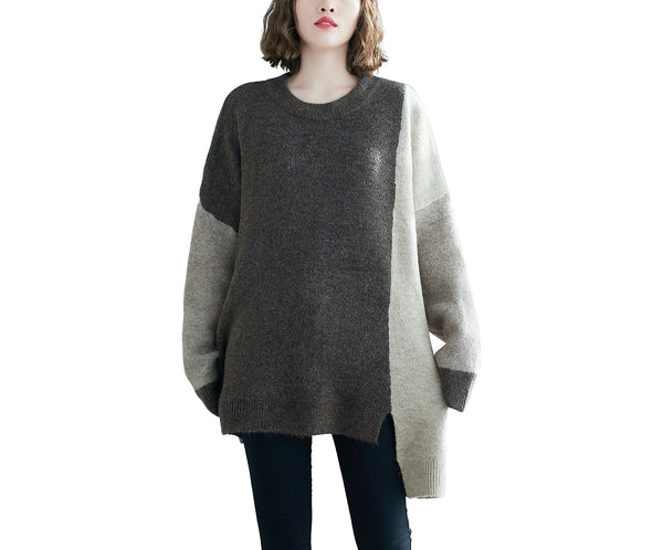 ellazhu Women Loose Crewneck Long Sleeves Pullover Drop Shoulder Sweater GA2195