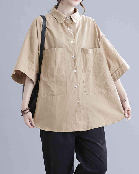 ellazhu Women Short Sleeve Pockets Tops Shirt Blouse GA2325