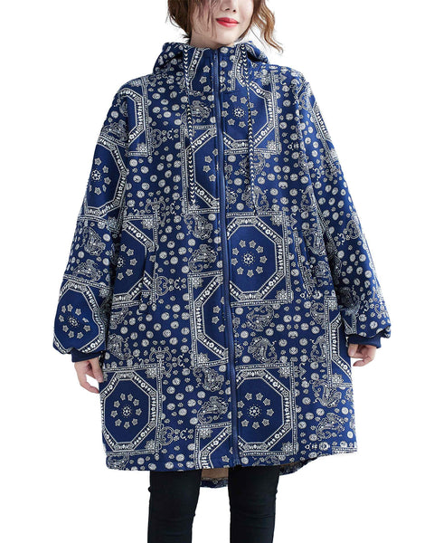 ellazhu Women Zip-up Patterned Hoodie Pocket Jacket Coat Outwear GA2444