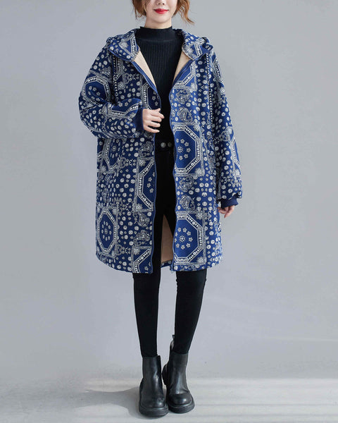 ellazhu Women Zip-up Patterned Hoodie Pocket Jacket Coat Outwear GA2444