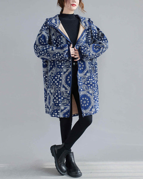 ellazhu Women Zip-up Patterned Hoodie Pocket Jacket Coat Outwear GA2444