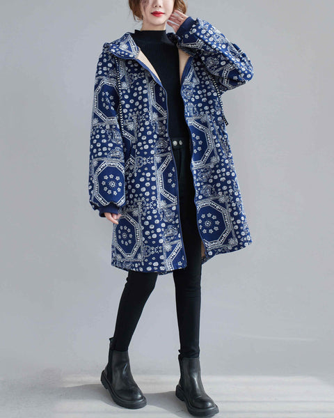 ellazhu Women Zip-up Patterned Hoodie Pocket Jacket Coat Outwear GA2444