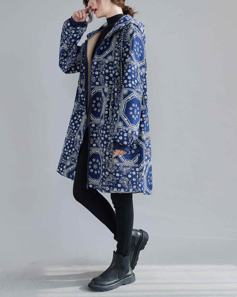 ellazhu Women Zip-up Patterned Hoodie Pocket Jacket Coat Outwear GA2444