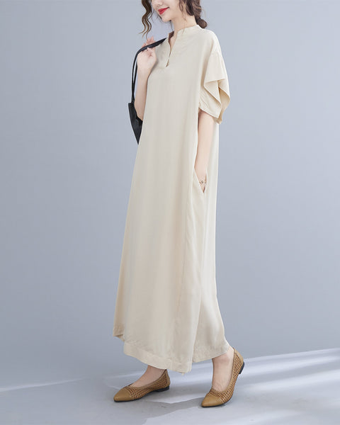 ellazhu Womens Loose Casual V Neck Short Sleeve Midi Summer Dress GA2607