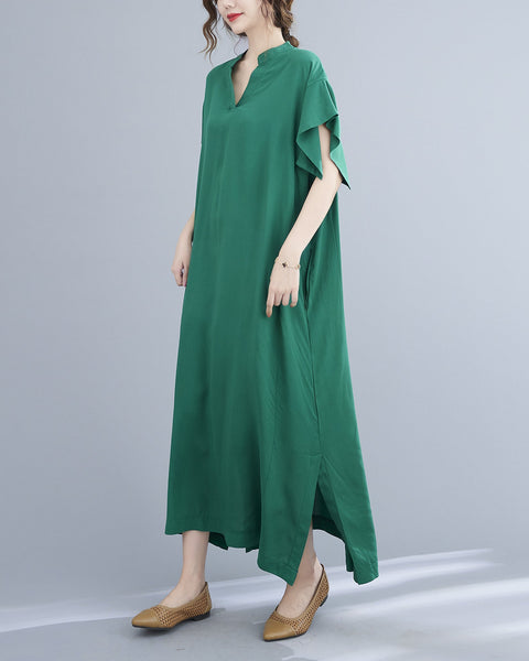 ellazhu Womens Loose Casual V Neck Short Sleeve Midi Summer Dress GA2607