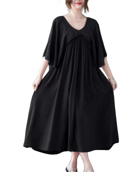 ellazhu Womens Loose Casual V Neck Short Sleeve Midi Summer Dress GA2608