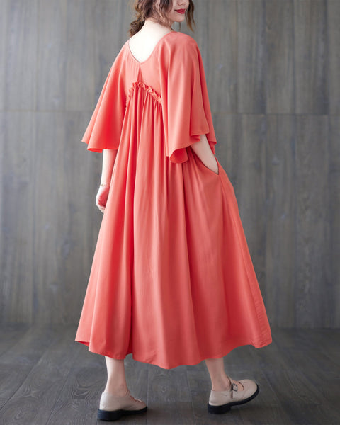 ellazhu Womens Loose Casual V Neck Short Sleeve Midi Summer Dress GA2608
