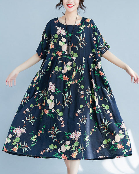 ellazhu Womens Half Sleeve Summer Oversized Dresses Print Maxi Baggy Dress Vintage Dress GA2619
