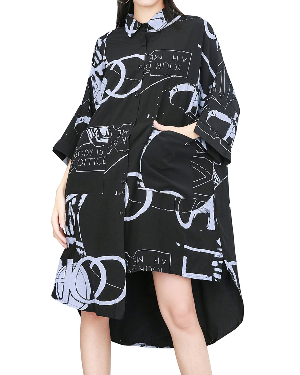 Women's 1/2 Sleeve Loose Fit Button-Down Long Shirts with