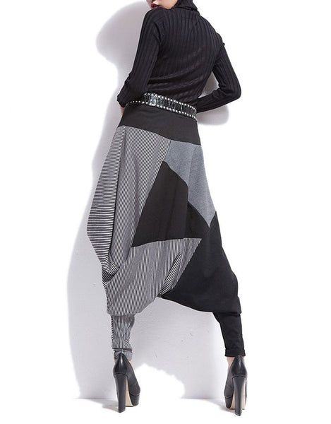 ellazhu Women Baggy Drawstring Adjustable Length Harem Pants GY259 Grey