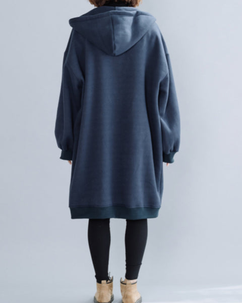 ellazhu Women's Casual Zip up Hoodies Sweatshirt Solid Pocket Long Coat GZ47