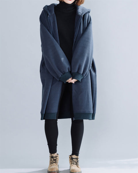 ellazhu Women's Casual Zip up Hoodies Sweatshirt Solid Pocket Long Coat GZ47