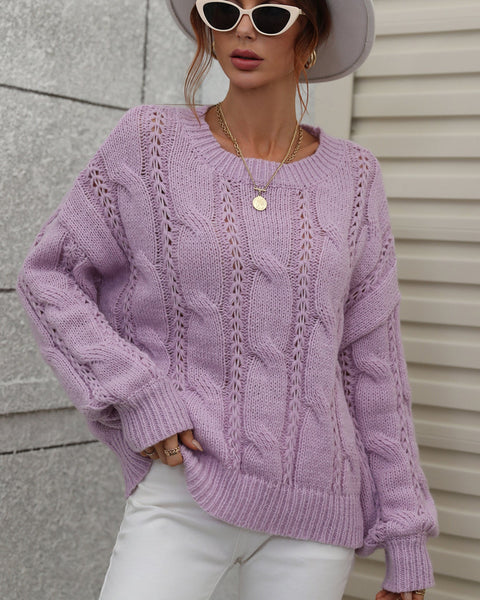 ellazhu Womens Solid Casual Long Sleeve Crewneck Pullover Knit Sweater for Women Tops MY17