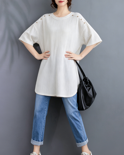 ellazhu Women's Starry Sequin Tunic Top Oversized Crew Neck Short Sleeve Ribbed Loose Plus Size Casual Shirt GA2775