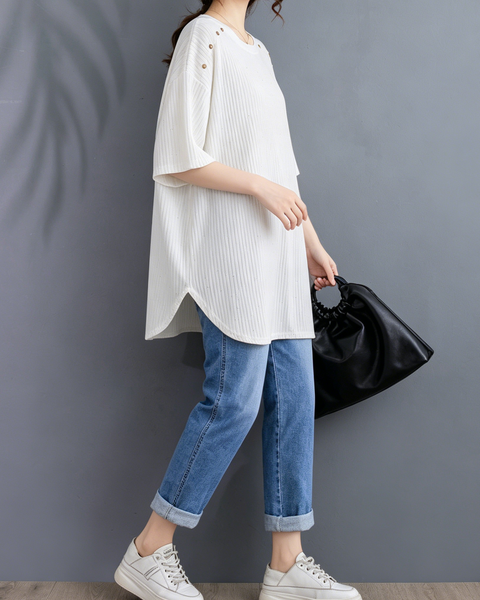 ellazhu Women's Starry Sequin Tunic Top Oversized Crew Neck Short Sleeve Ribbed Loose Plus Size Casual Shirt GA2775