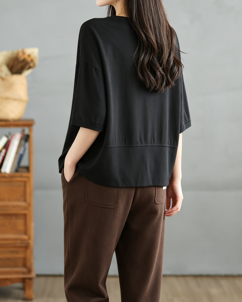 ellazhu Women's Irregular Hem Tee Crew Neck Short Sleeve Drop Shoulder Loose Plus Size Casual Summer Cotton Top GA2777