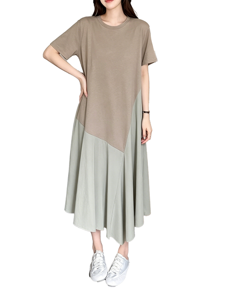 ellazhu Women's Color Block Patchwork Maxi Dress Pocket A Line GA2801