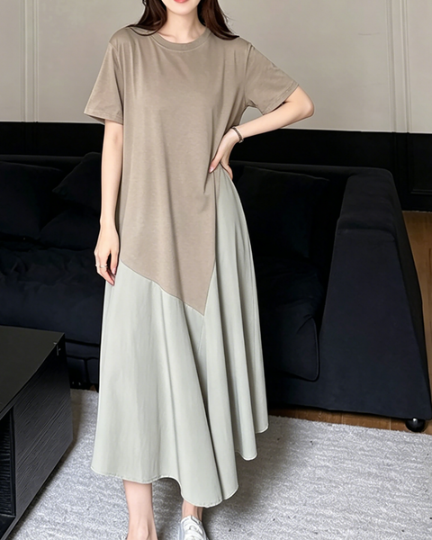 ellazhu Women's Color Block Patchwork Maxi Dress Pocket A Line GA2801