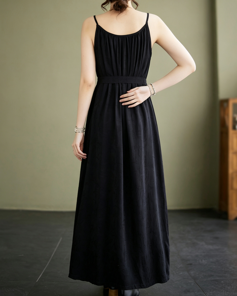 ellazhu Women's Cami Maxi Dress Jacquard Tie Waist Flowy Resort GA2806
