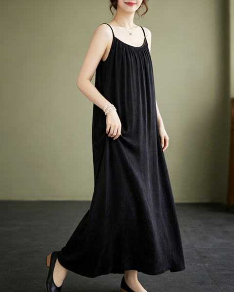 ellazhu Women's Cami Maxi Dress Jacquard Tie Waist Flowy Resort GA2806