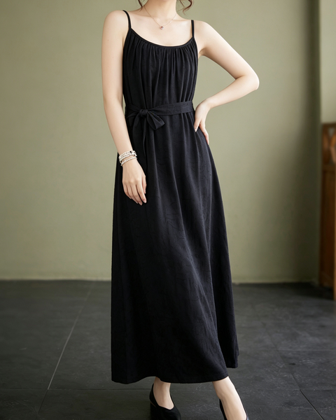 ellazhu Women's Cami Maxi Dress Jacquard Tie Waist Flowy Resort GA2806