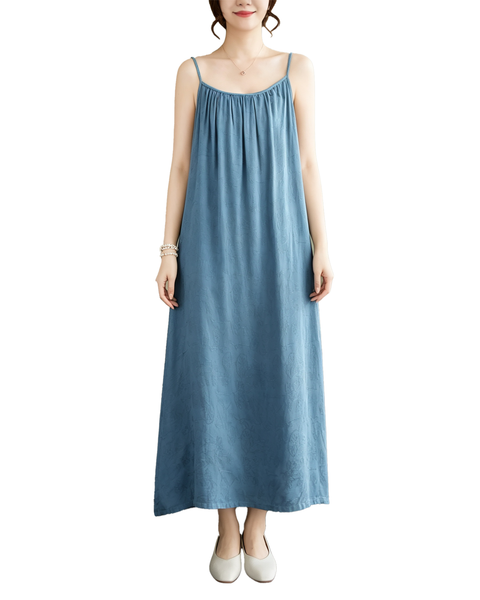 ellazhu Women's Cami Maxi Dress Jacquard Tie Waist Flowy Resort GA2806