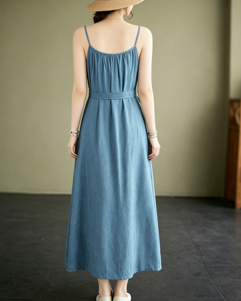 ellazhu Women's Cami Maxi Dress Jacquard Tie Waist Flowy Resort GA2806