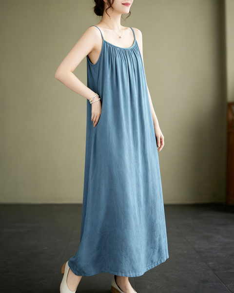 ellazhu Women's Cami Maxi Dress Jacquard Tie Waist Flowy Resort GA2806