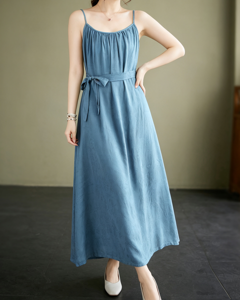 ellazhu Women's Cami Maxi Dress Jacquard Tie Waist Flowy Resort GA2806