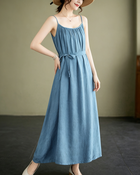 ellazhu Women's Cami Maxi Dress Jacquard Tie Waist Flowy Resort GA2806