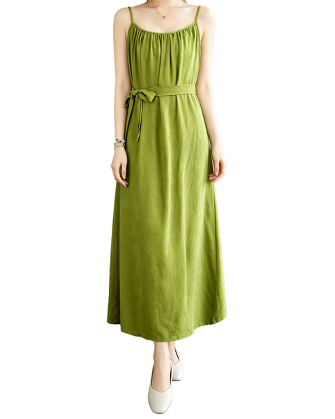 ellazhu Women's Cami Maxi Dress Jacquard Tie Waist Flowy Resort GA2806