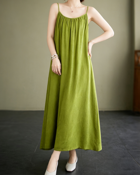 ellazhu Women's Cami Maxi Dress Jacquard Tie Waist Flowy Resort GA2806