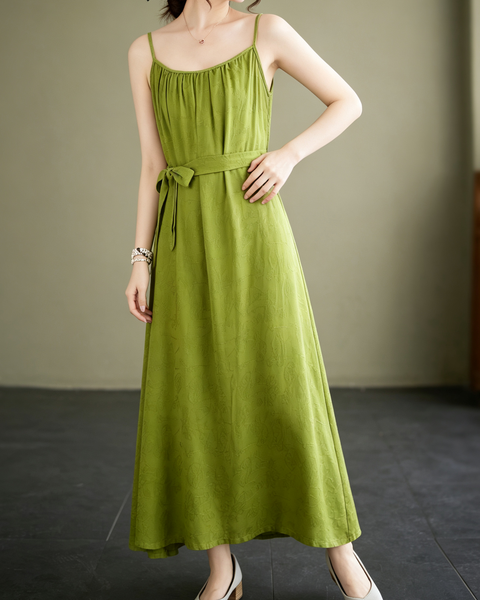 ellazhu Women's Cami Maxi Dress Jacquard Tie Waist Flowy Resort GA2806
