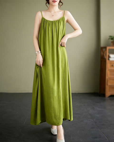 ellazhu Women's Cami Maxi Dress Jacquard Tie Waist Flowy Resort GA2806