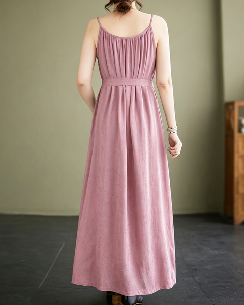 ellazhu Women's Cami Maxi Dress Jacquard Tie Waist Flowy Resort GA2806