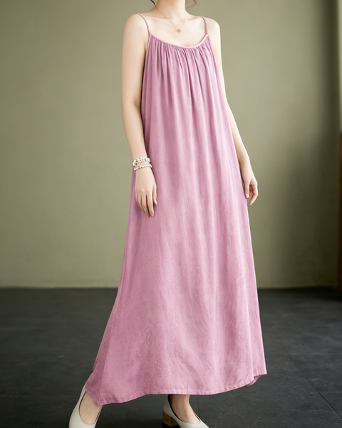 ellazhu Women's Cami Maxi Dress Jacquard Tie Waist Flowy Resort GA2806