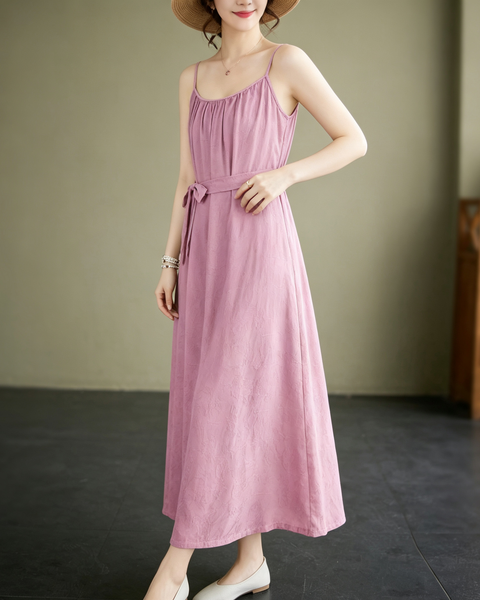 ellazhu Women's Cami Maxi Dress Jacquard Tie Waist Flowy Resort GA2806