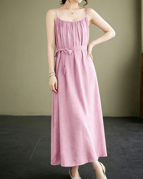 ellazhu Women's Cami Maxi Dress Jacquard Tie Waist Flowy Resort GA2806