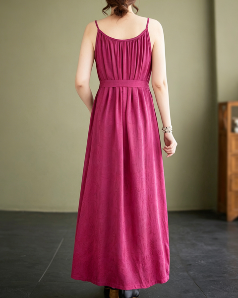 ellazhu Women's Cami Maxi Dress Jacquard Tie Waist Flowy Resort GA2806